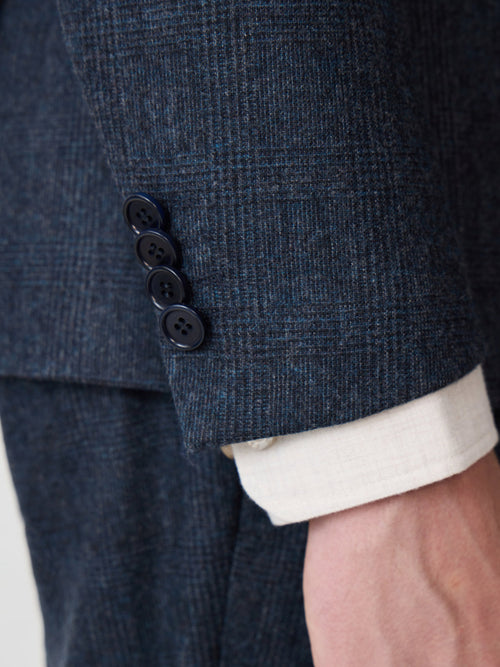 Veste coordonnable slim en laine mélangée bleu indigo Prince de Galles - Father & Sons   - 4 