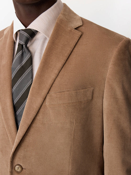 Veste coordonnable slim en velours côtelé beige - Father & Sons   - 4 