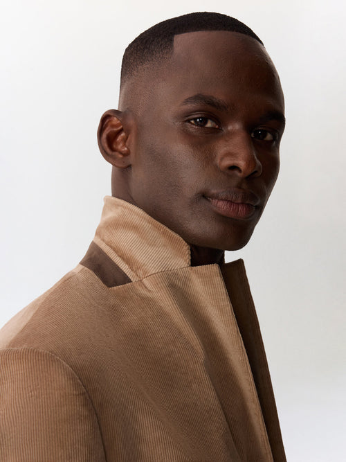Veste coordonnable slim en velours côtelé beige - Father & Sons   - 3 