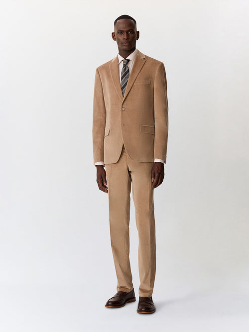 Veste coordonnable slim en velours côtelé beige - Father & Sons   - 7 