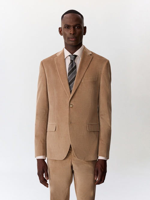 Veste coordonnable slim en velours côtelé beige - Father & Sons   -  