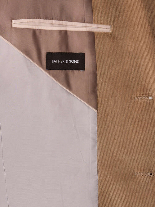 Veste coordonnable slim en velours côtelé beige - Father & Sons   - 6 