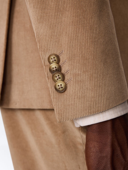 Veste coordonnable slim en velours côtelé beige - Father & Sons   - 5 