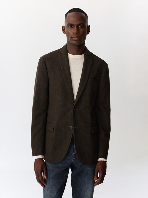 Veste regular en laine mélangée kaki à parementure amovible - 1 - Father & Sons   - 2 