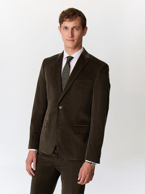 Veste coordonnable slim en velours côtelé kaki - Father & Sons   - 1 
