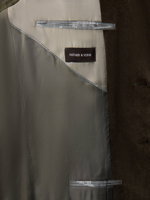 Veste coordonnable slim en velours côtelé kaki - Father & Sons   - 6 