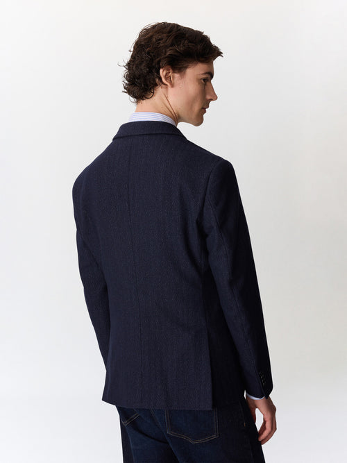 Veste regular en laine mélangée bleu marine à parementure amovible - 2 - Father & Sons   - 1 