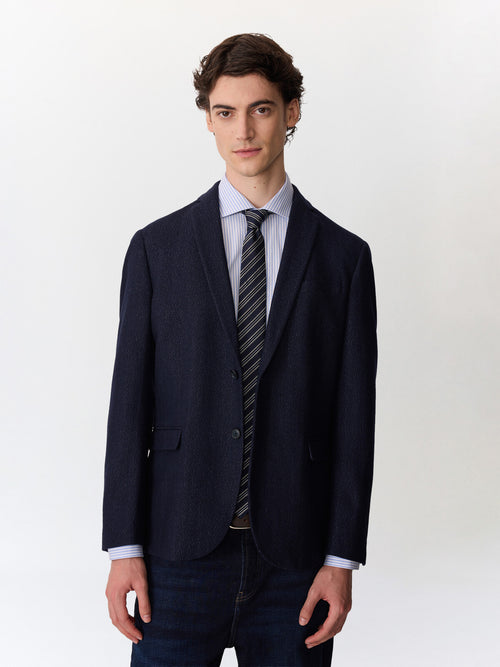 Veste regular en laine mélangée bleu marine à parementure amovible - 1 - Father & Sons   - 1 