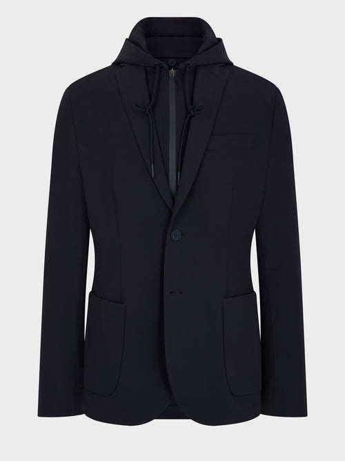 Veste coordonnable regular bleu marine à capuche amovible - Father & Sons   - 8 