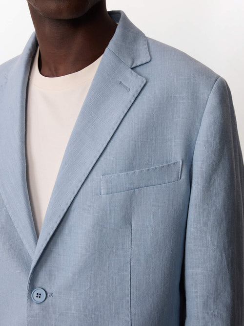 Veste coordonnable regular en lin et coton bleu jeans - Father & Sons   - 4 