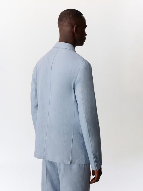 Veste coordonnable regular en lin et coton bleu jeans - 2 - Father & Sons   - 22 