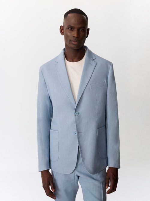 Veste coordonnable regular en lin et coton bleu jeans - 1 - Father & Sons   - 22 