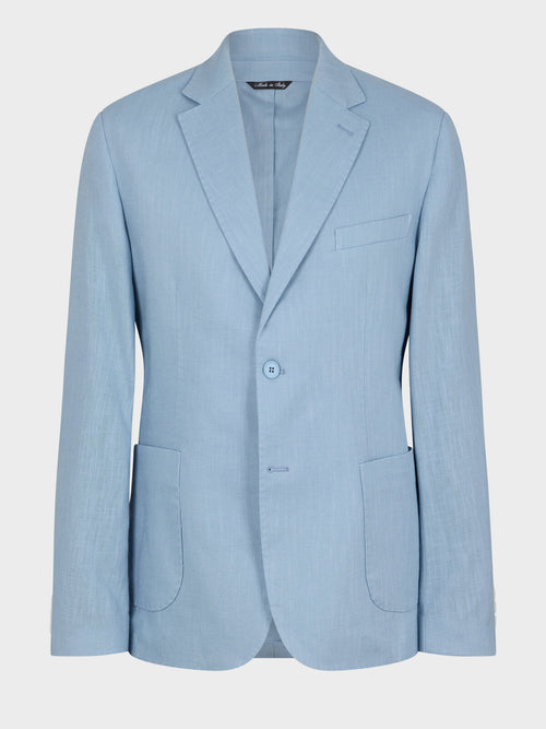 Veste coordonnable regular en lin et coton bleu jeans - Father & Sons   - 1 