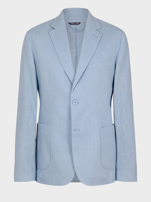 Veste coordonnable regular en lin et coton bleu jeans - Father & Sons   - 8 