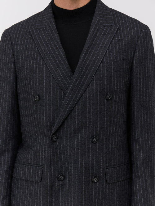 Veste coordonnable Regular en laine mélangée grise à rayures - Father & Sons   - 6 