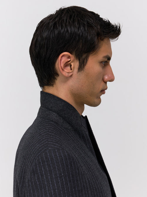 Veste coordonnable Regular en laine mélangée grise à rayures - Father & Sons   - 3 