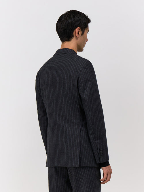 Veste coordonnable Regular en laine mélangée grise à rayures - 2 - Father & Sons   - 12 