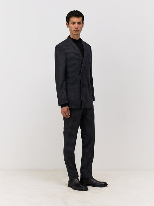 Veste coordonnable Regular en laine mélangée grise à rayures - Father & Sons   - 7 