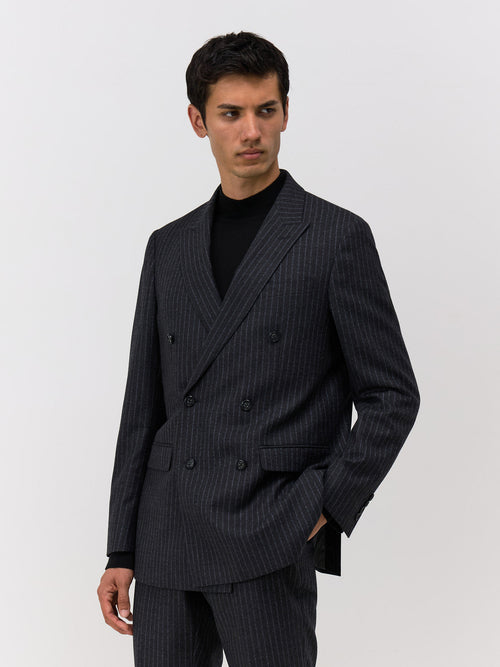Veste coordonnable Regular en laine mélangée grise à rayures - 1 - Father & Sons   - 12 