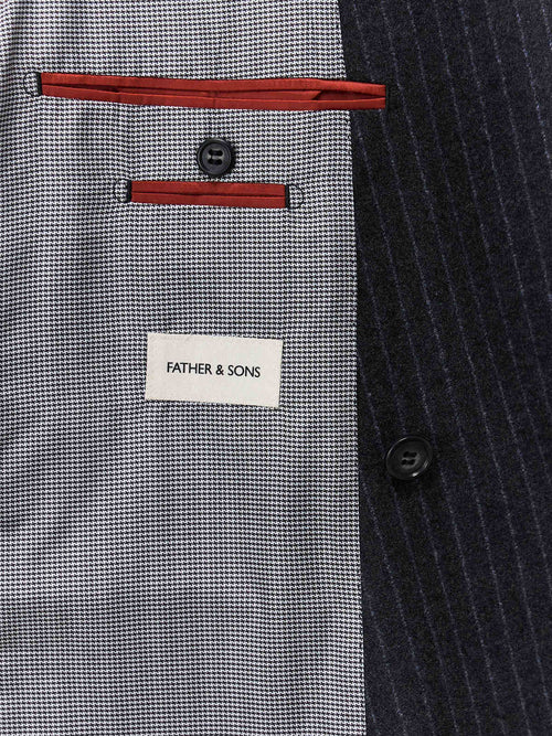Veste coordonnable Regular en laine mélangée grise à rayures - Father & Sons   - 5 