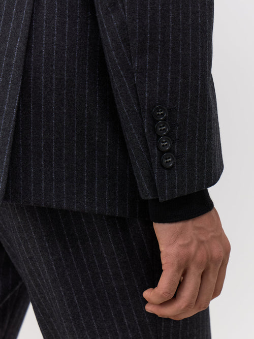 Veste coordonnable Regular en laine mélangée grise à rayures - Father & Sons   - 4 