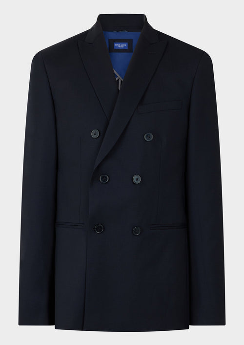 Veste voyage Regular en laine bi-stretch unie bleu marine - 1 - Father & Sons   - 11 