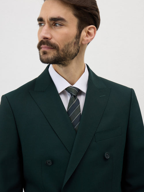 Veste de costume croisée Slim en laine vert bouteille - Father & Sons   - 4 