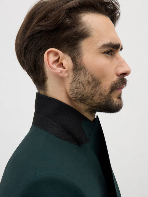 Veste de costume croisée Slim en laine vert bouteille - Father & Sons   - 5 