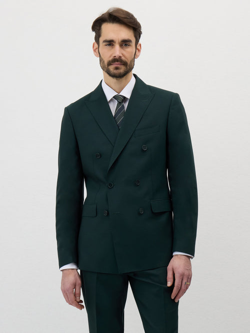 Veste de costume croisée Slim en laine vert bouteille - Father & Sons   - 3 