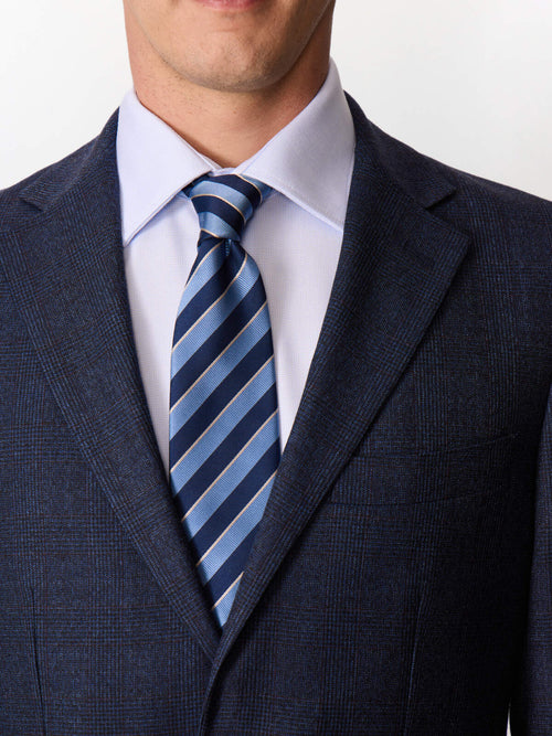 Veste coordonnable regular en laine mélangée bleu indigo Prince de Galles - Father & Sons   - 3 