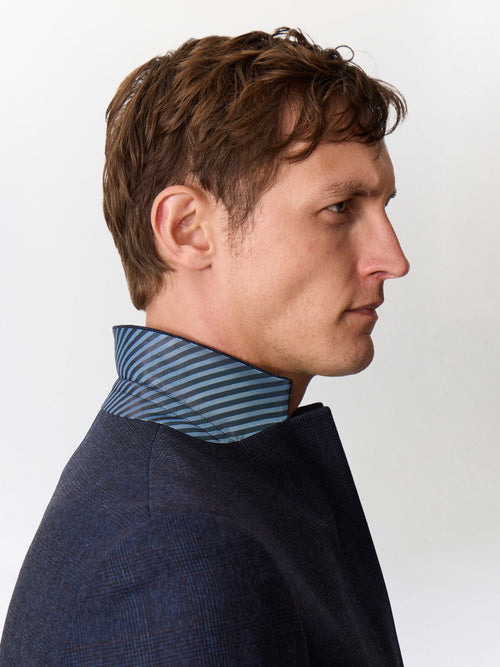 Veste coordonnable regular en laine mélangée bleu indigo Prince de Galles - Father & Sons   - 4 