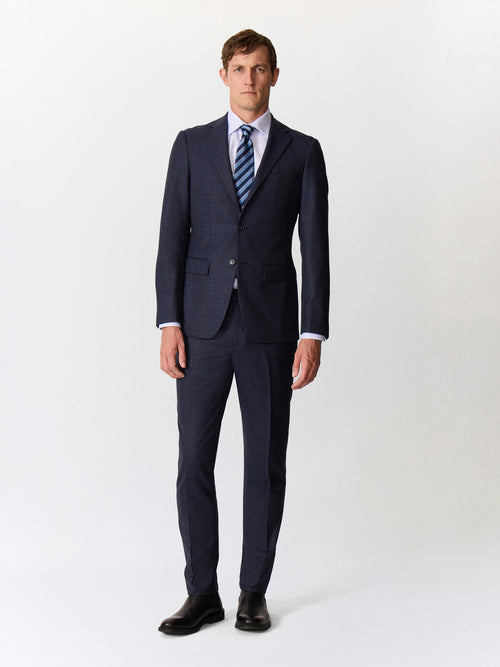 Veste coordonnable regular en laine mélangée bleu indigo Prince de Galles - Father & Sons   - 7 