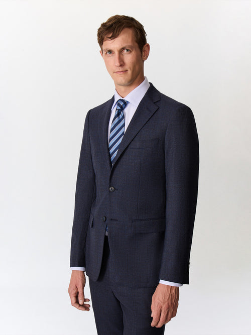 Veste coordonnable regular en laine mélangée bleu indigo Prince de Galles - Father & Sons   - 1 