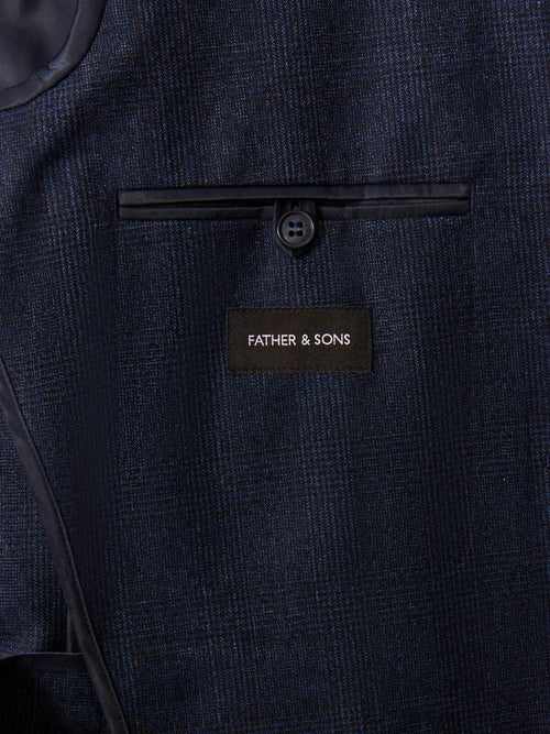 Veste coordonnable regular en laine mélangée bleu indigo Prince de Galles - Father & Sons   - 6 