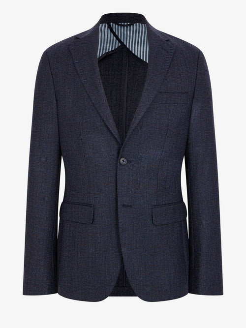 Veste coordonnable regular en laine mélangée bleu indigo Prince de Galles - Father & Sons   - 8 