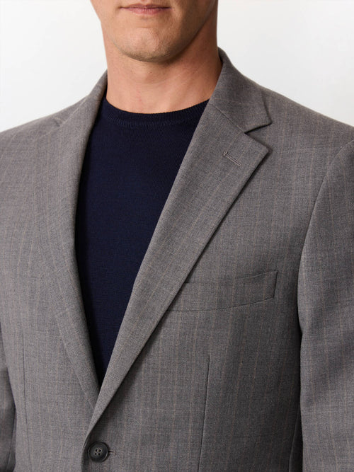 Veste coordonnable regular en laine mélangée grise à rayures - Father & Sons   - 3 