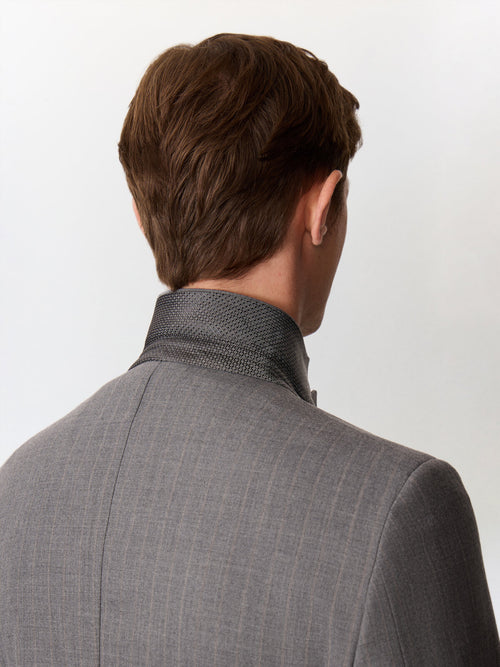 Veste coordonnable regular en laine mélangée grise à rayures - Father & Sons   - 4 