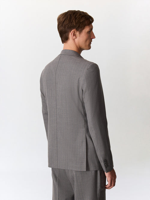 Veste coordonnable regular en laine mélangée grise à rayures - Father & Sons   - 2 