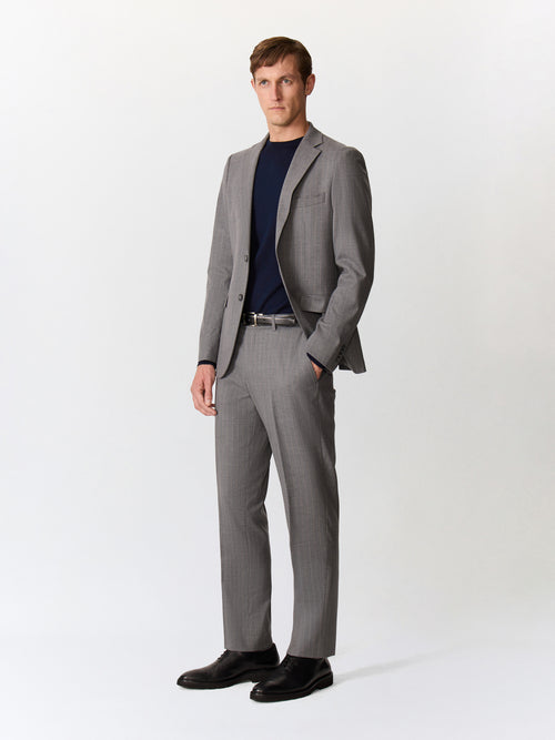 Veste coordonnable regular en laine mélangée grise à rayures - Father & Sons   - 7 