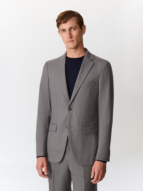 Veste coordonnable regular en laine mélangée grise à rayures - Father & Sons   -  
