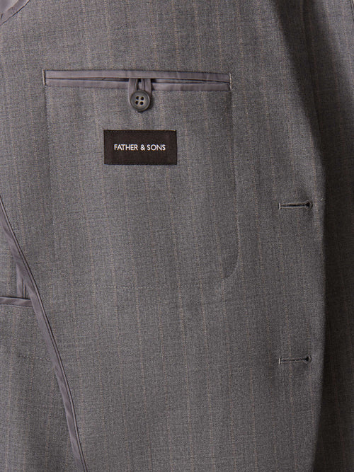Veste coordonnable regular en laine mélangée grise à rayures - Father & Sons   - 6 