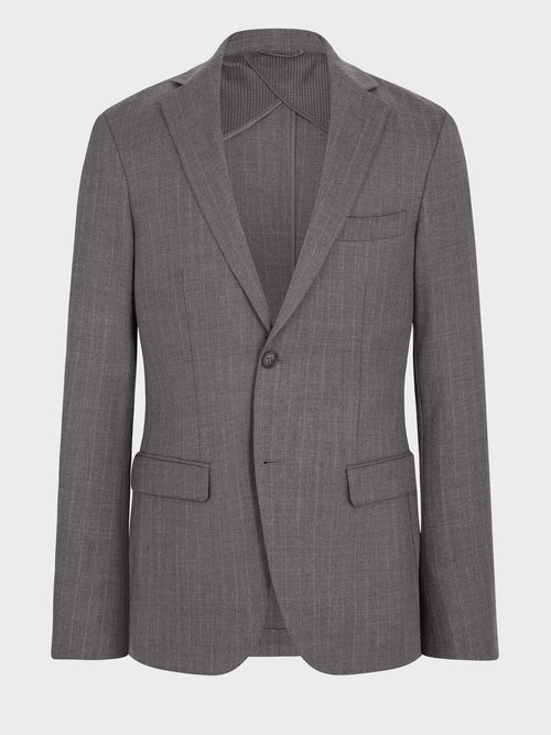 Veste coordonnable regular en laine mélangée grise à rayures - Father & Sons   - 8 