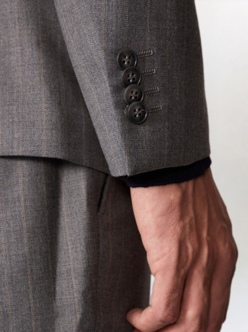 Veste coordonnable regular en laine mélangée grise à rayures - Father & Sons   - 5 