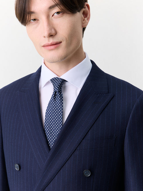 Veste coordonnable croisée regular en laine stretch bleu marine à rayures - Father & Sons   - 3 