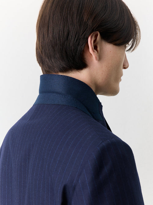 Veste coordonnable croisée regular en laine stretch bleu marine à rayures - Father & Sons   - 4 