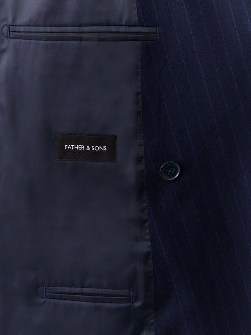 Veste coordonnable croisée regular en laine stretch bleu marine à rayures - Father & Sons   - 6 