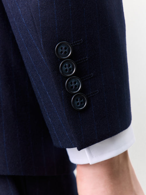 Veste coordonnable croisée regular en laine stretch bleu marine à rayures - Father & Sons   - 5 