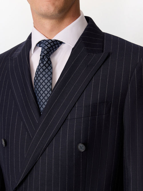 Veste coordonnable croisée regular en laine mélangée bleu marine à rayures - Father & Sons   - 3 