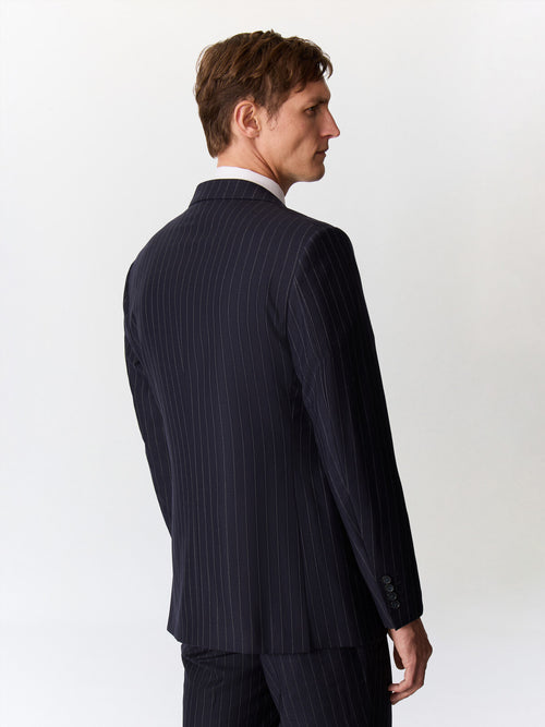 Veste coordonnable croisée regular en laine mélangée bleu marine à rayures - Father & Sons   - 2 