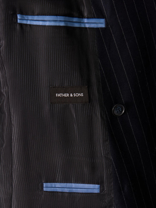 Veste coordonnable croisée regular en laine mélangée bleu marine à rayures - Father & Sons   - 6 